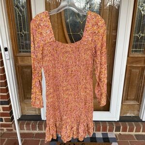 Jessica Simpson Floral Long Sleeve Dress - Orange and Pink